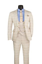 Men's 3-Piece Slim Plaid Double Breast Vest Suit M & R Clothing