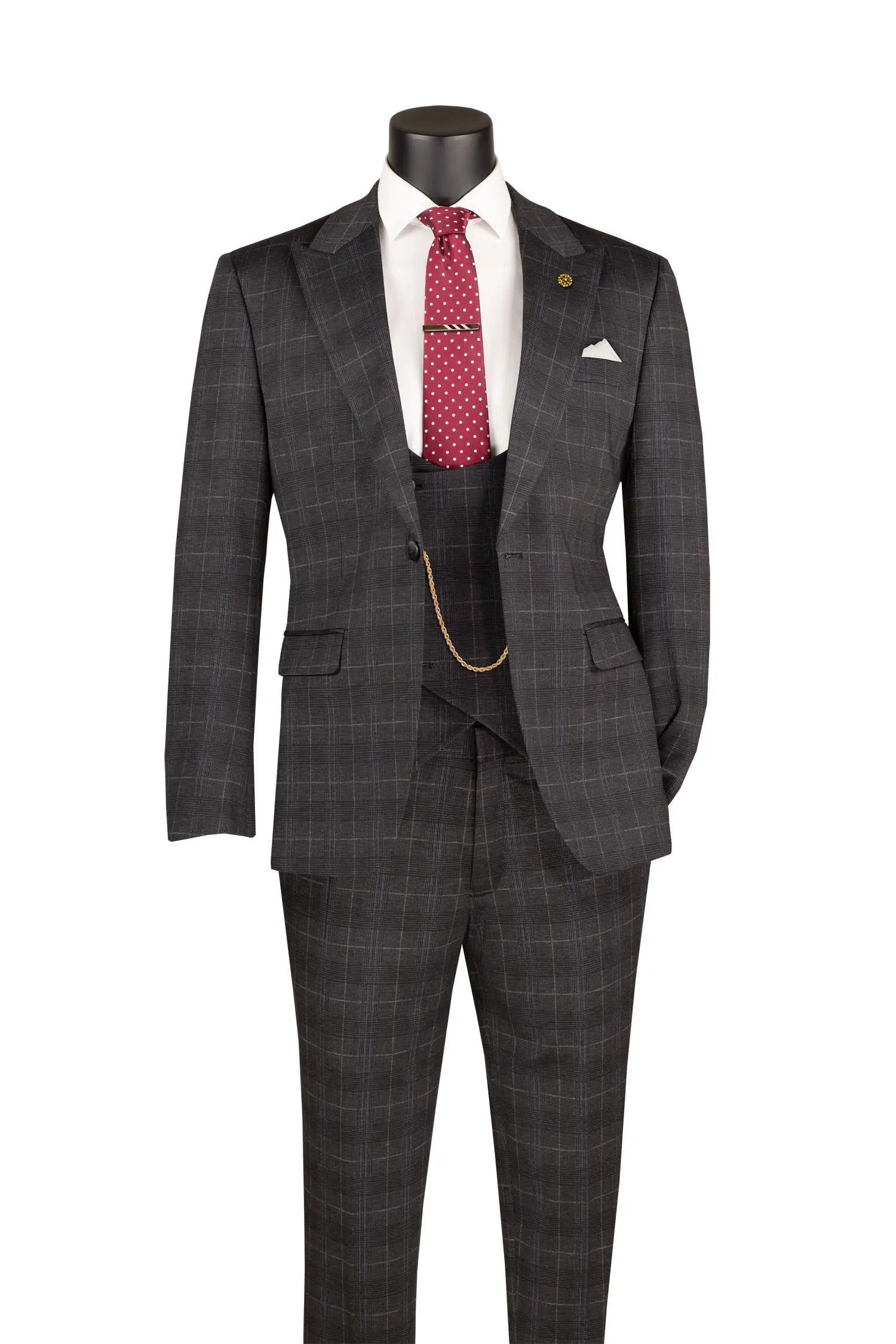 Men's 3-Piece Slim Plaid Double Breast Vest Suit M & R Clothing