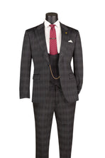 Men's 3-Piece Slim Plaid Double Breast Vest Suit M & R Clothing