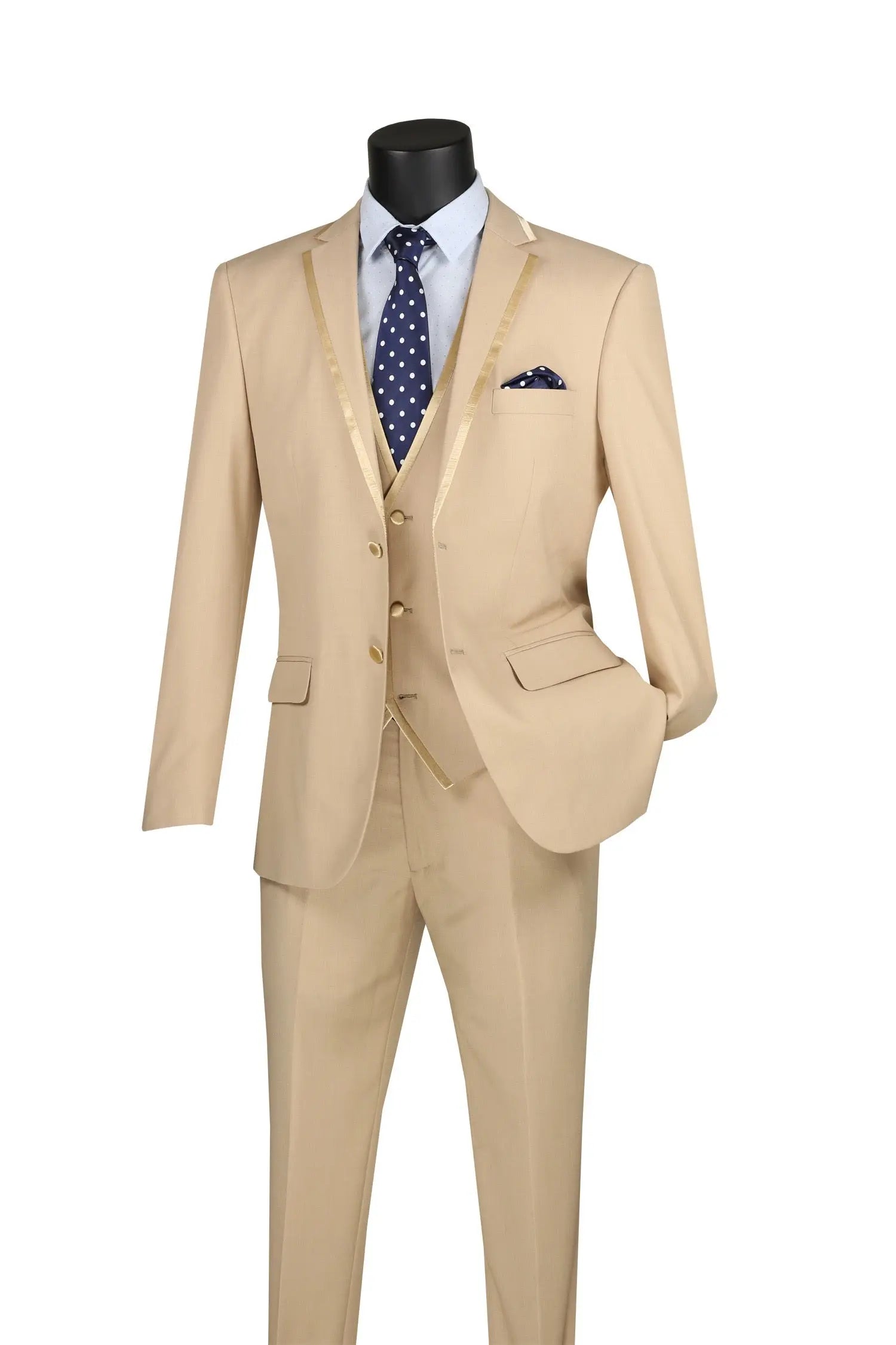 Men's 3-Piece Slim Fit Tuxedo Suit with Satin Trim — Jacket, Vest & Pants M & R Clothing