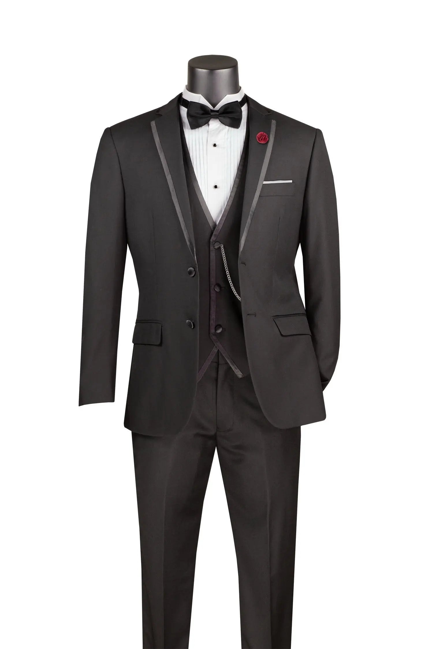 Men's 3-Piece Slim Fit Tuxedo Suit with Satin Trim — Jacket, Vest & Pants M & R Clothing