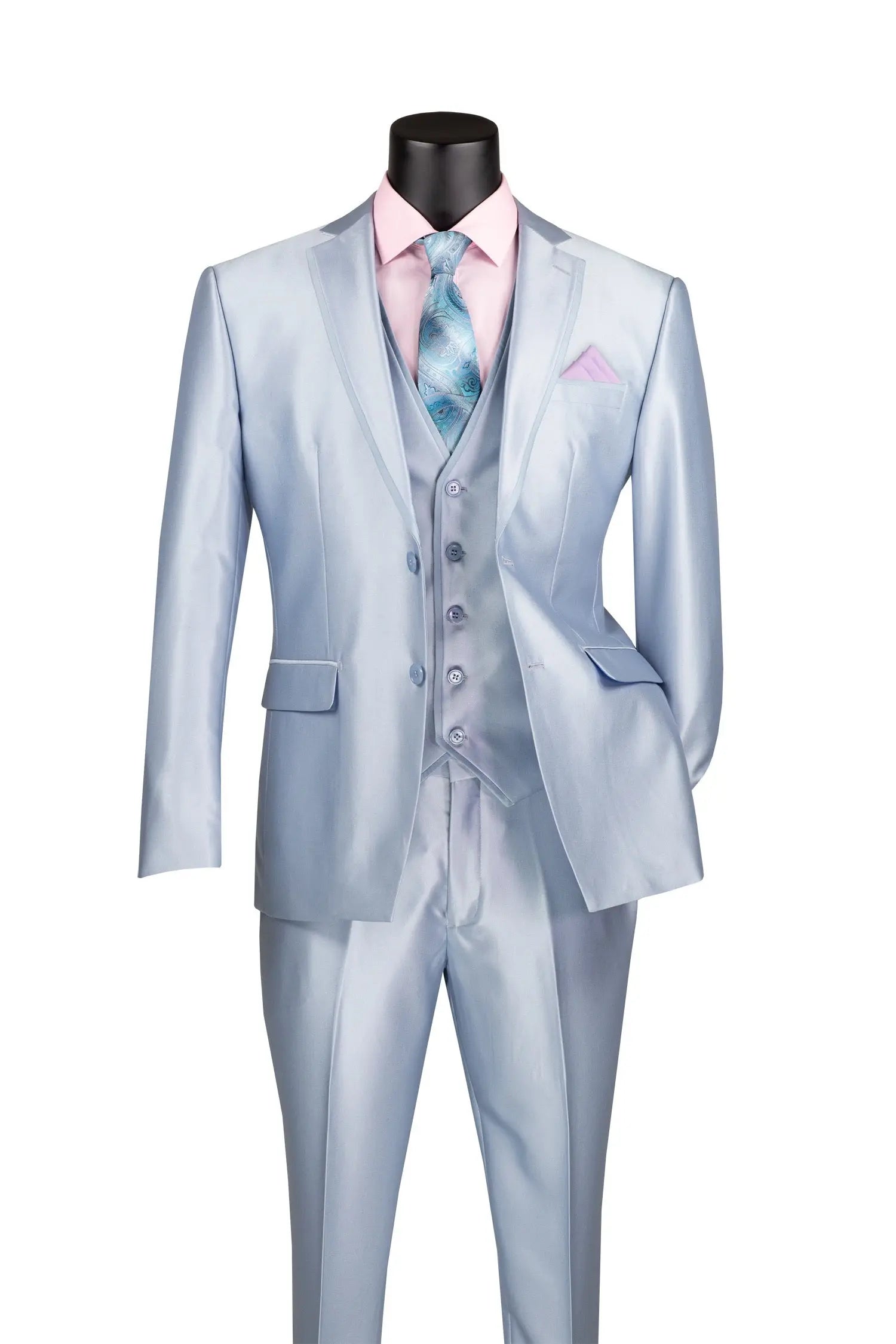 Men's 3-Piece Slim Fit Satin Tuxedo Suit with Satin Trim M & R Clothing