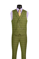Green checkered suit vest and pants on a mannequin with a white background