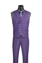 Purple checkered suit on a mannequin with a white background