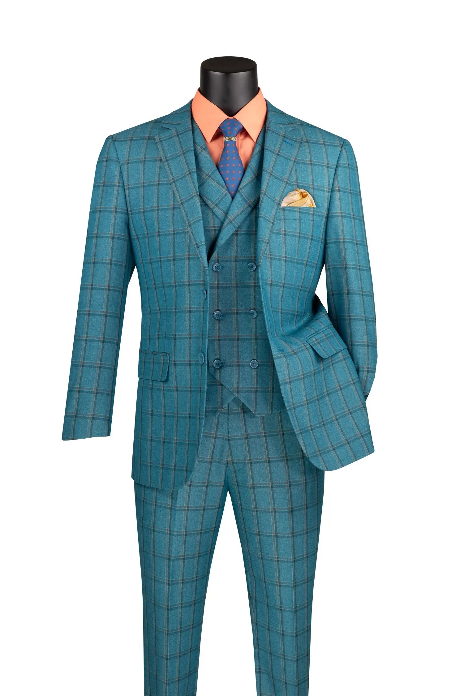 Regular Fit 3 Piece Window Pane Suit M & R Clothing  M & R Clothing Mens-Suits