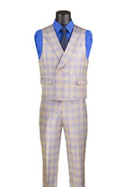 Plaid suit with vest and pants on a mannequin against a white background