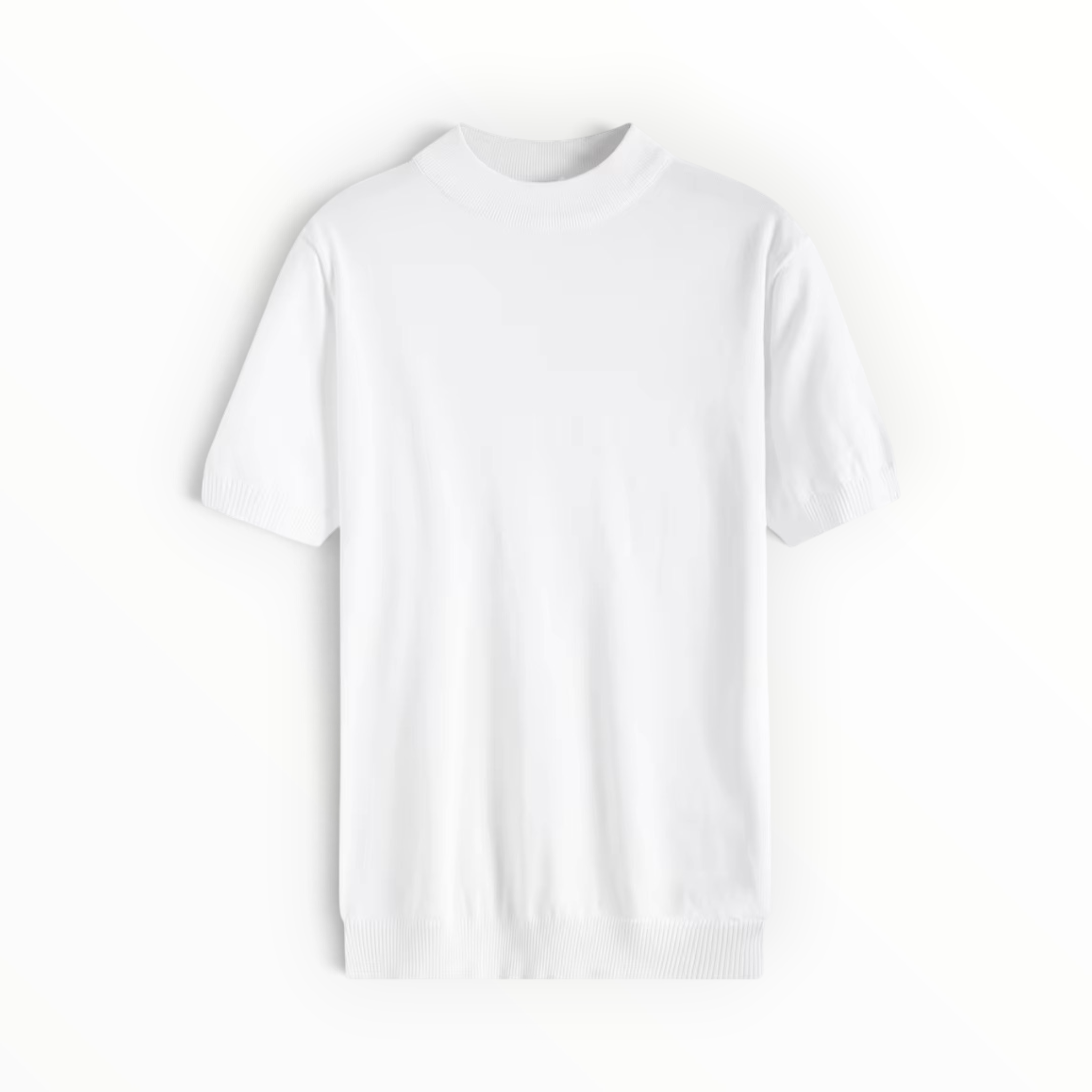 A plain white short-sleeve crewneck t-shirt displayed flat against a clean white background.