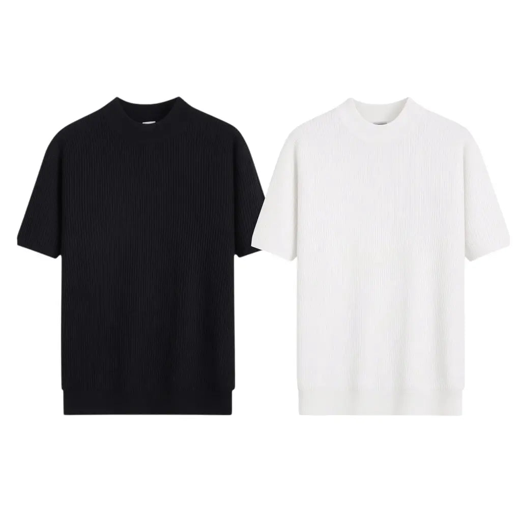 Ribbed Knit Short Sleeve Mock Neck Augustino  M & R Clothing mens-dress-shirts