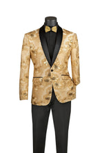 Men's Slim Fit Embroidery Blazer with Bowtie | Shawl Lapel Tuxedo Jacket M & R Clothing