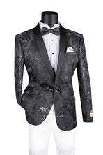 Men's Slim Fit Embroidery Blazer with Bowtie | Shawl Lapel Tuxedo Jacket M & R Clothing