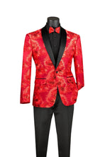 Men's Slim Fit Embroidery Blazer with Bowtie | Shawl Lapel Tuxedo Jacket M & R Clothing