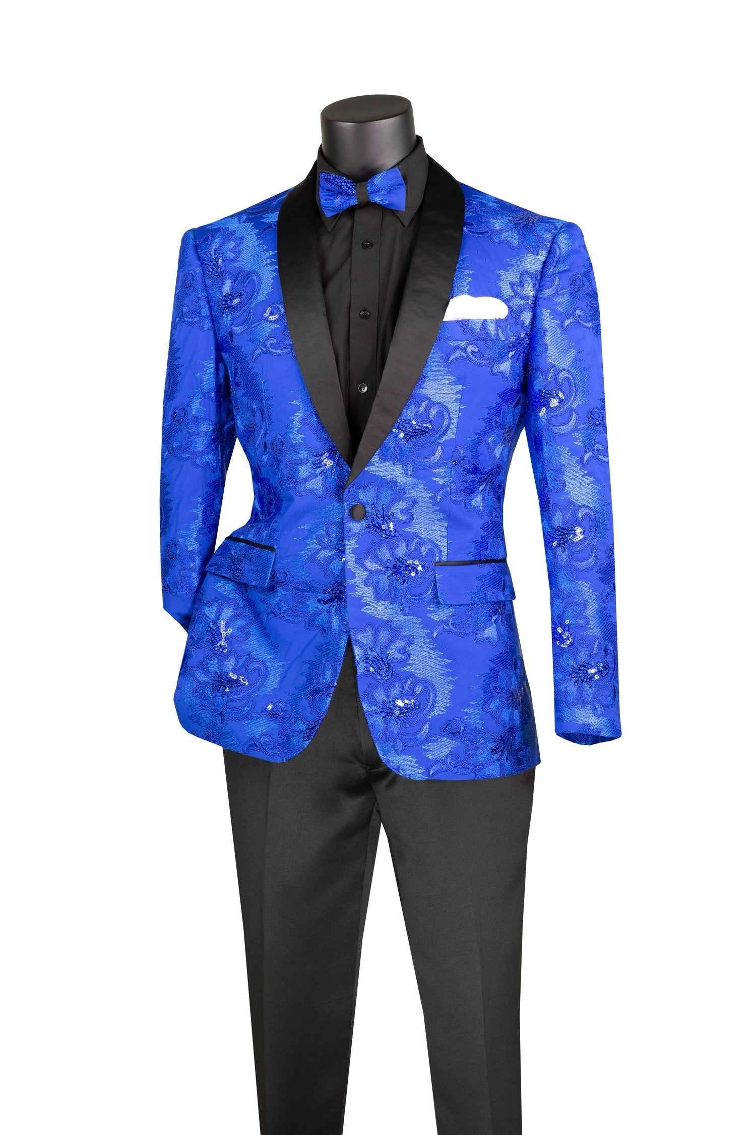 Men's Slim Fit Embroidery Blazer with Bowtie | Shawl Lapel Tuxedo Jacket