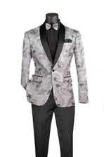 Men's Slim Fit Embroidery Blazer with Bowtie | Shawl Lapel Tuxedo Jacket M & R Clothing