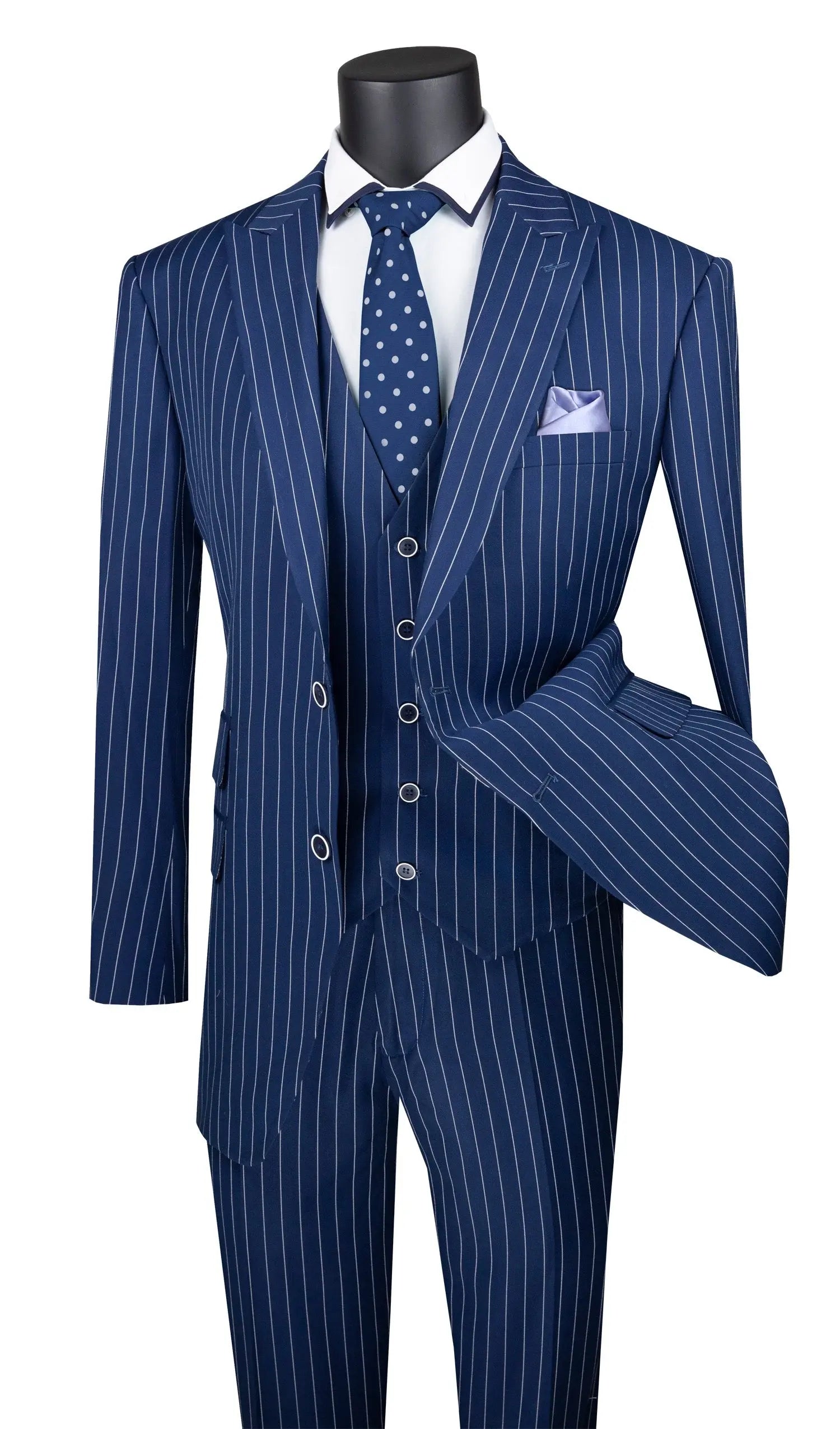 Men's 3-Piece Regular Fit Bold Pinstripe Suit M & R Clothing