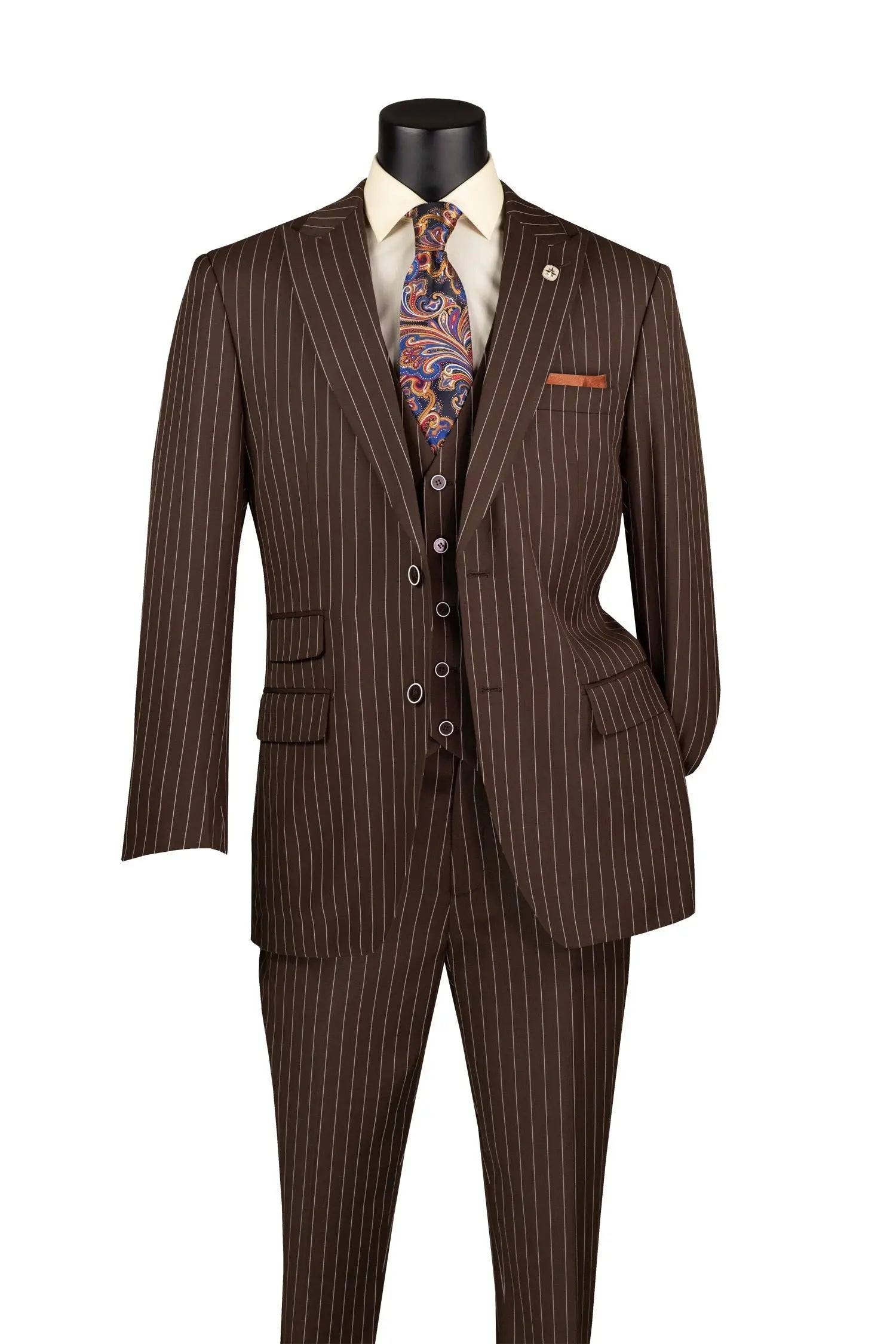 Men's 3-Piece Regular Fit Bold Pinstripe Suit M & R Clothing