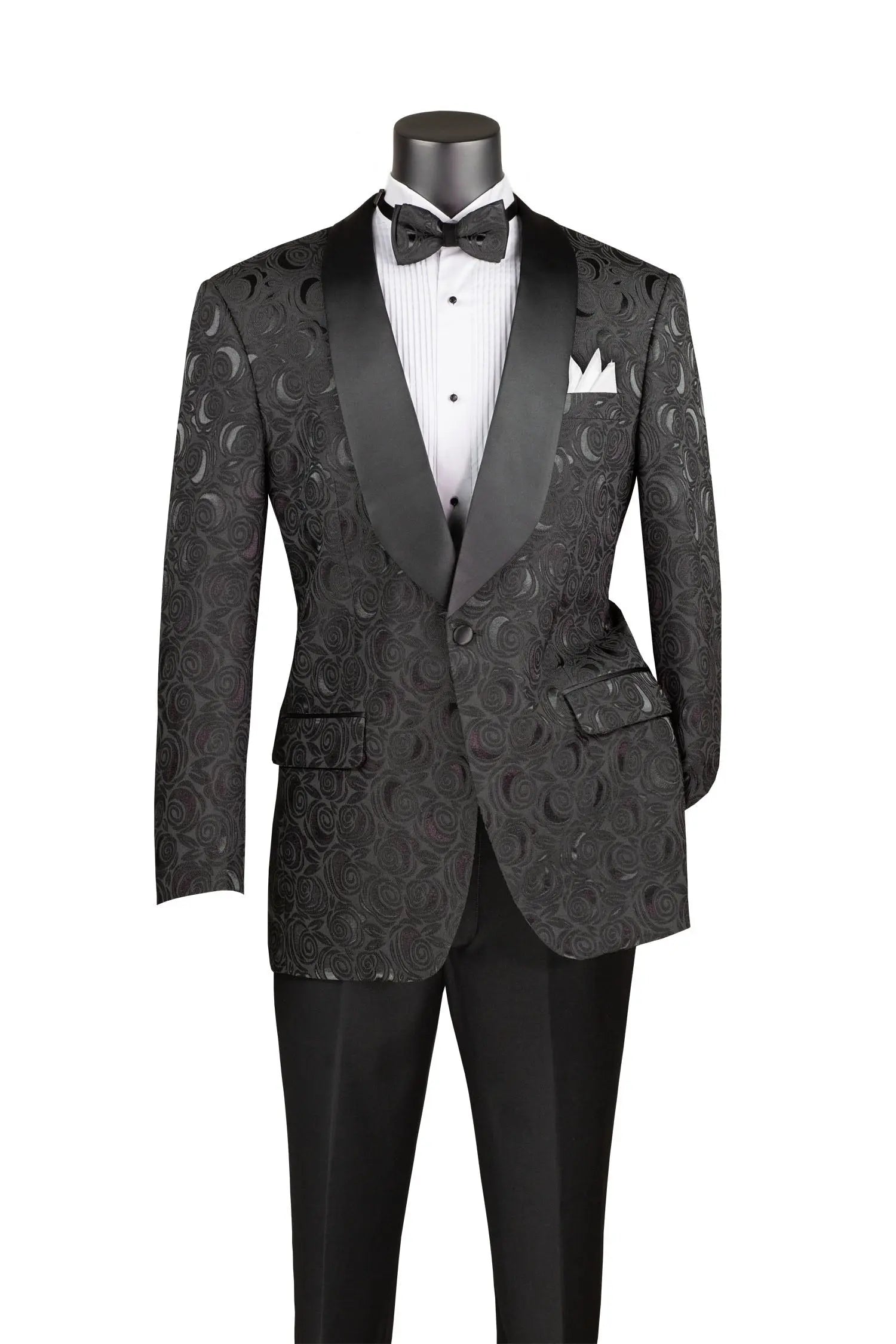 Men's Regular Fit Floral Jacquard Blazer with Bow Tie M & R Clothing