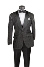Men's Regular Fit Floral Jacquard Blazer with Bow Tie M & R Clothing