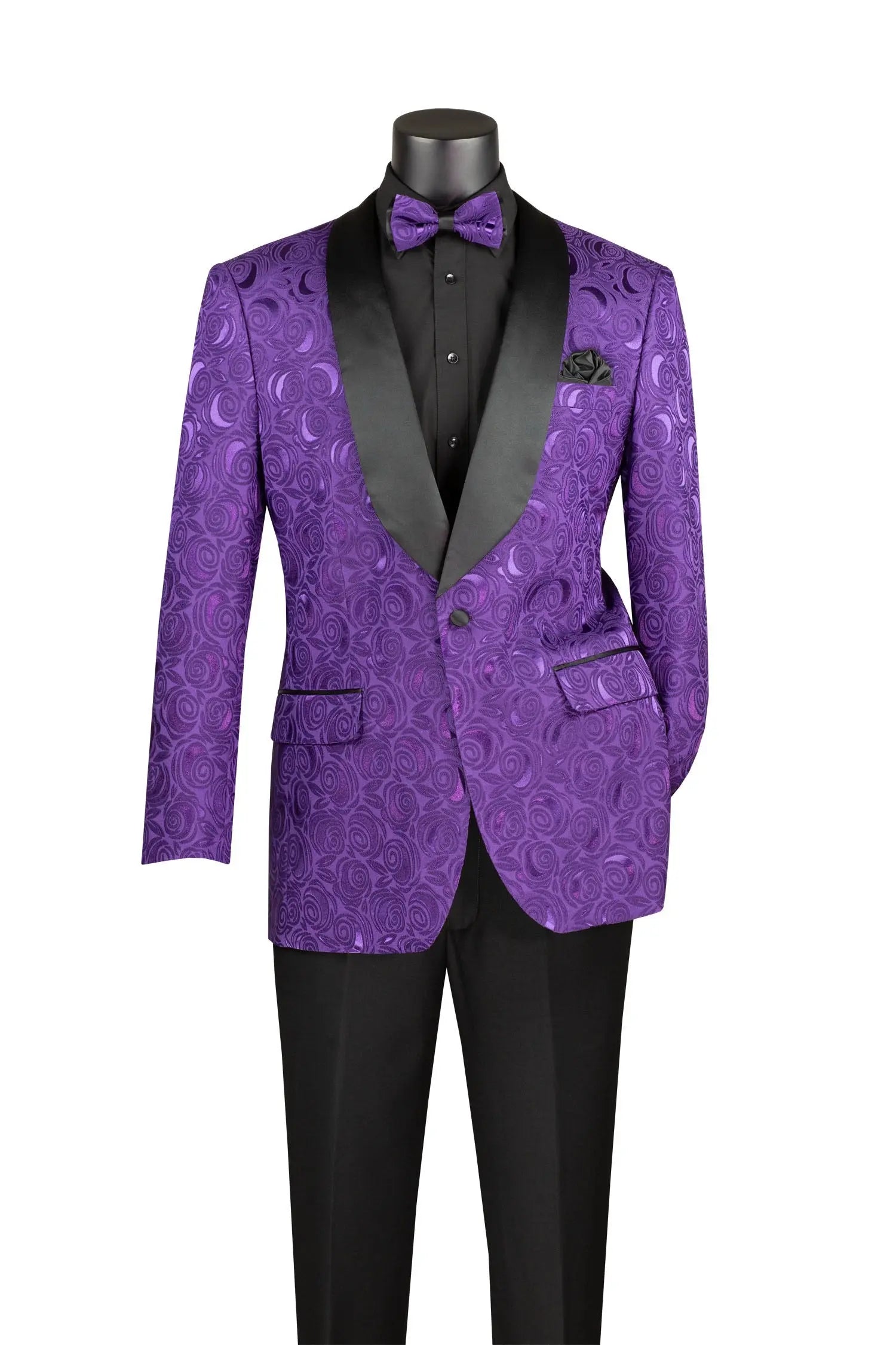 Men's Regular Fit Floral Jacquard Blazer with Bow Tie M & R Clothing