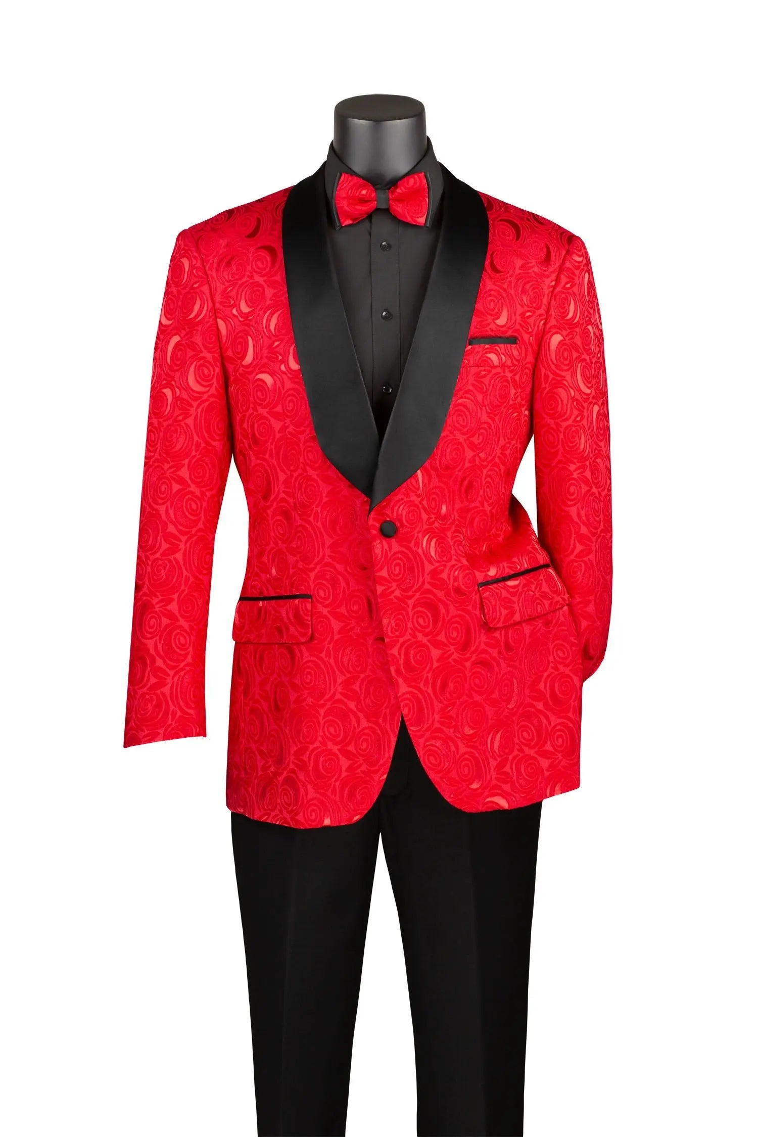 Men's Regular Fit Floral Jacquard Blazer with Bow Tie M & R Clothing