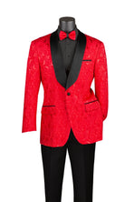 Men's Regular Fit Floral Jacquard Blazer with Bow Tie M & R Clothing