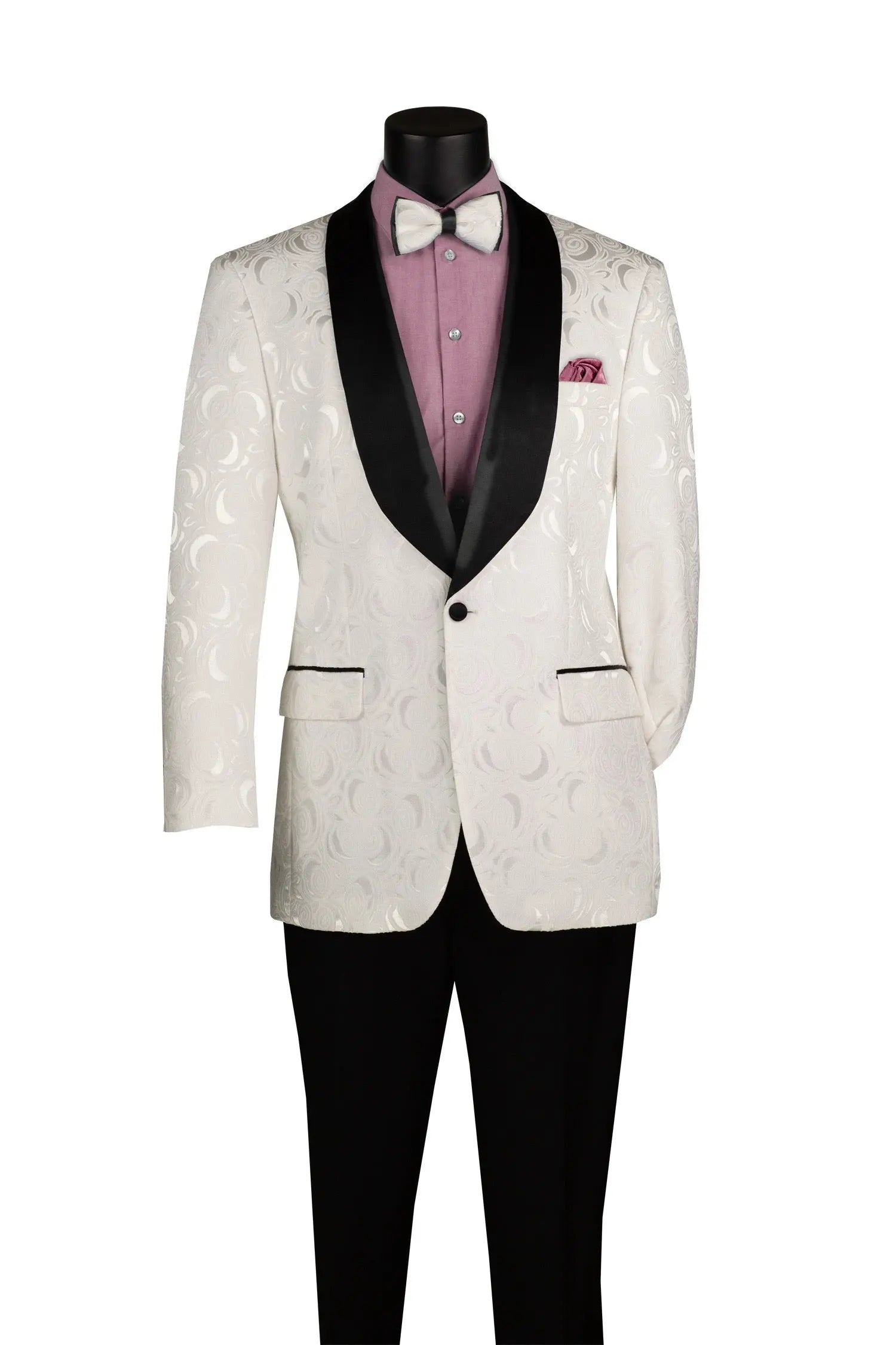 Men's Regular Fit Floral Jacquard Blazer with Bow Tie M & R Clothing