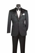 Men's Regular Fit Floral Jacquard Blazer with Bow Tie M & R Clothing  M & R Clothing Mens-Tuxedos