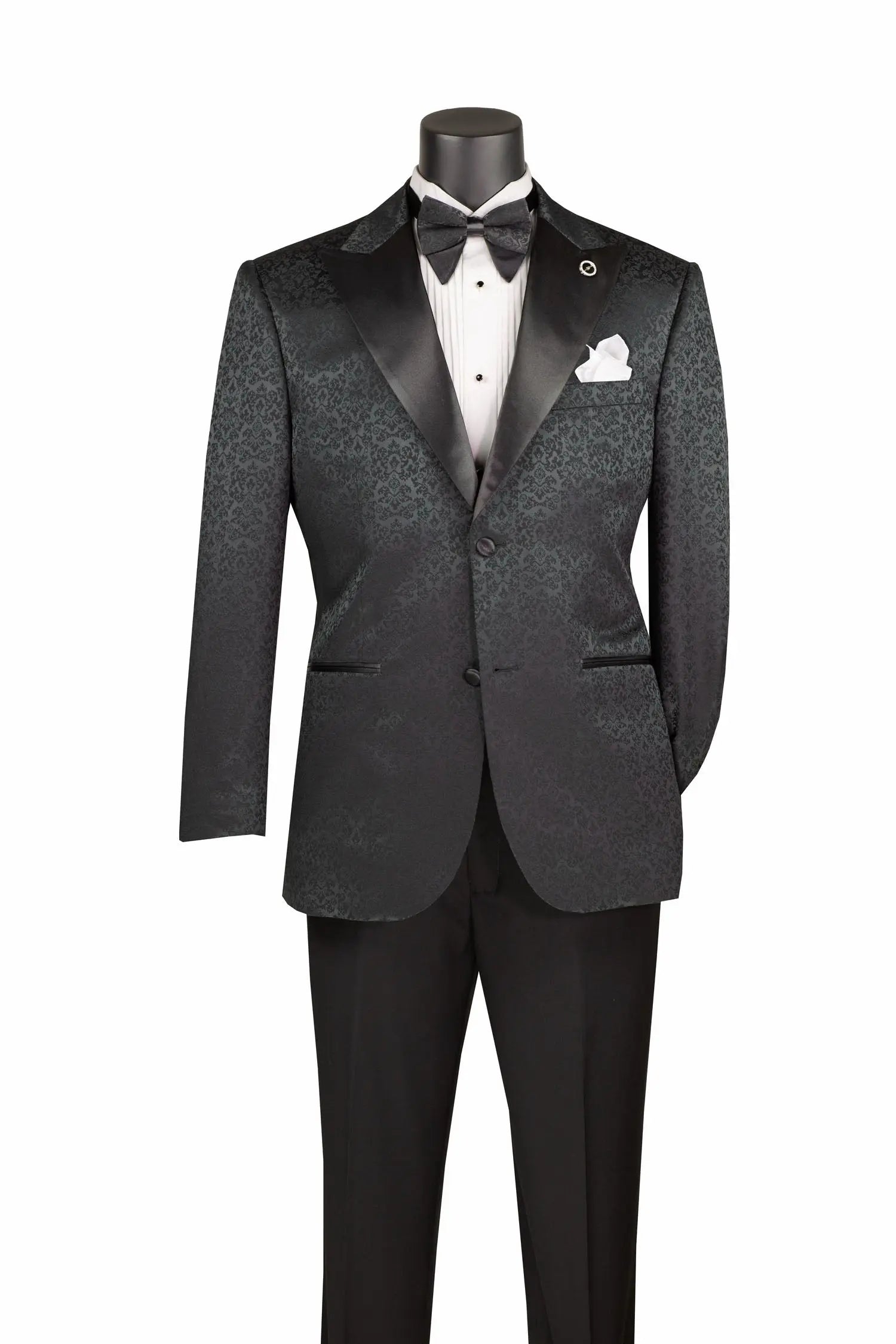 Men's Regular Fit Floral Jacquard Blazer with Bow Tie M & R Clothing  M & R Clothing Mens-Tuxedos