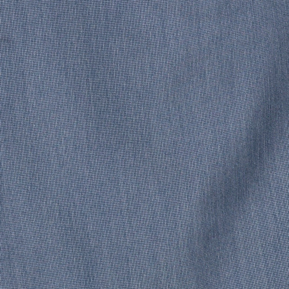 A close-up of a blue textured fabric with a fine woven pattern and soft folds.
