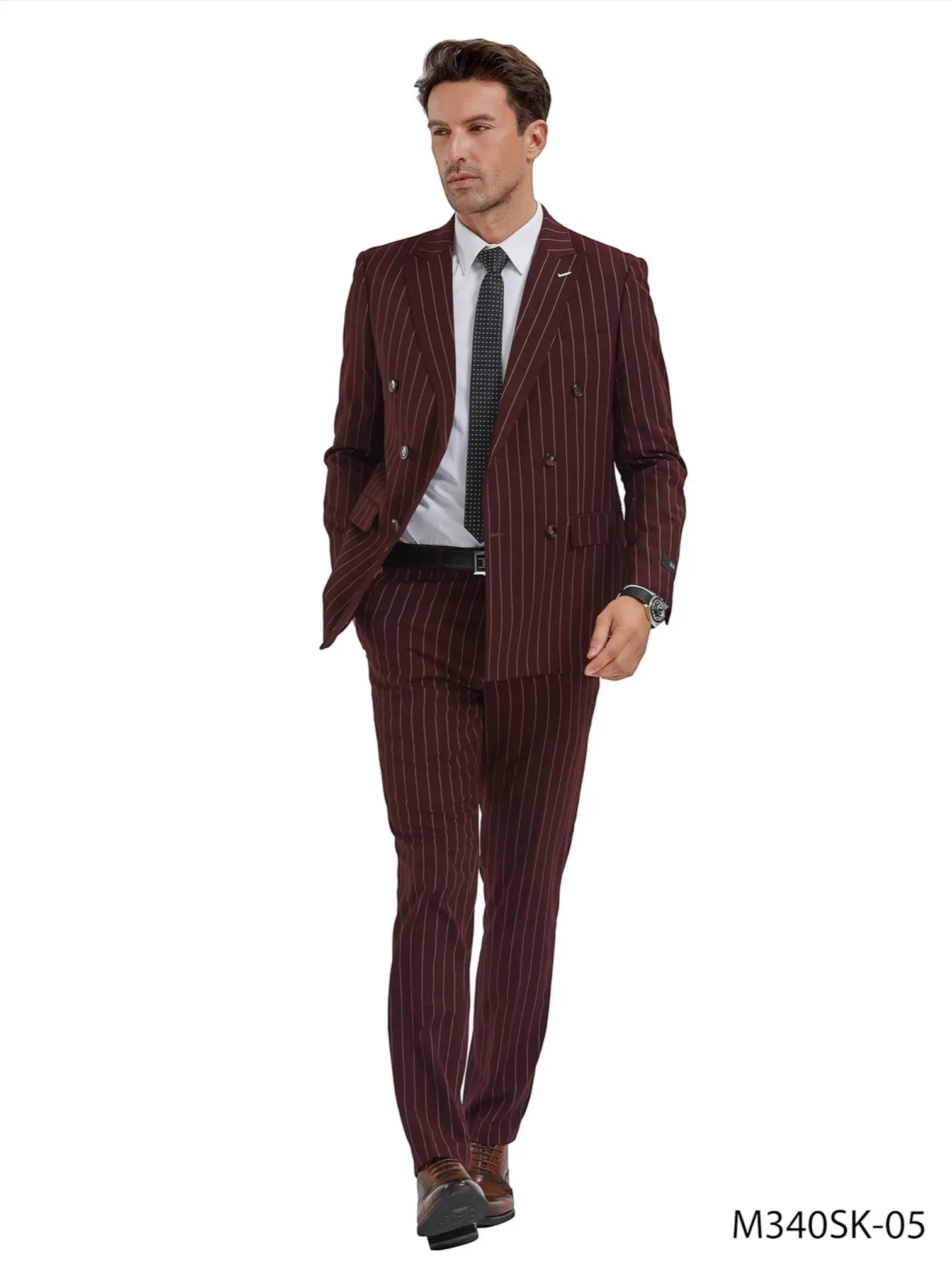 2-Piece Slim Fit Pinstripe Double Breast Suit Tazzio
