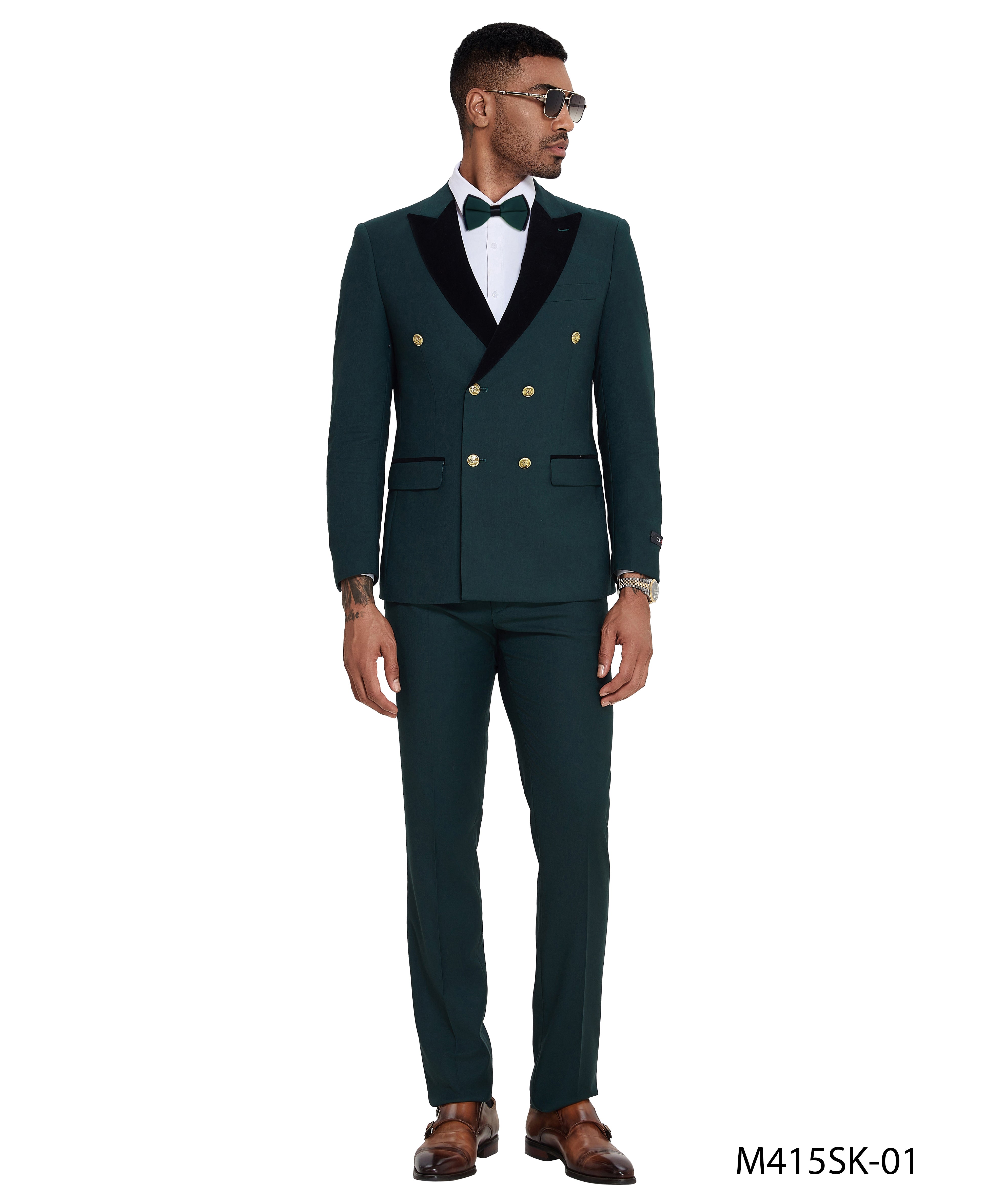 Men's 2-Piece Satin Peak Lapel Double Breasted Suit | Tazzio