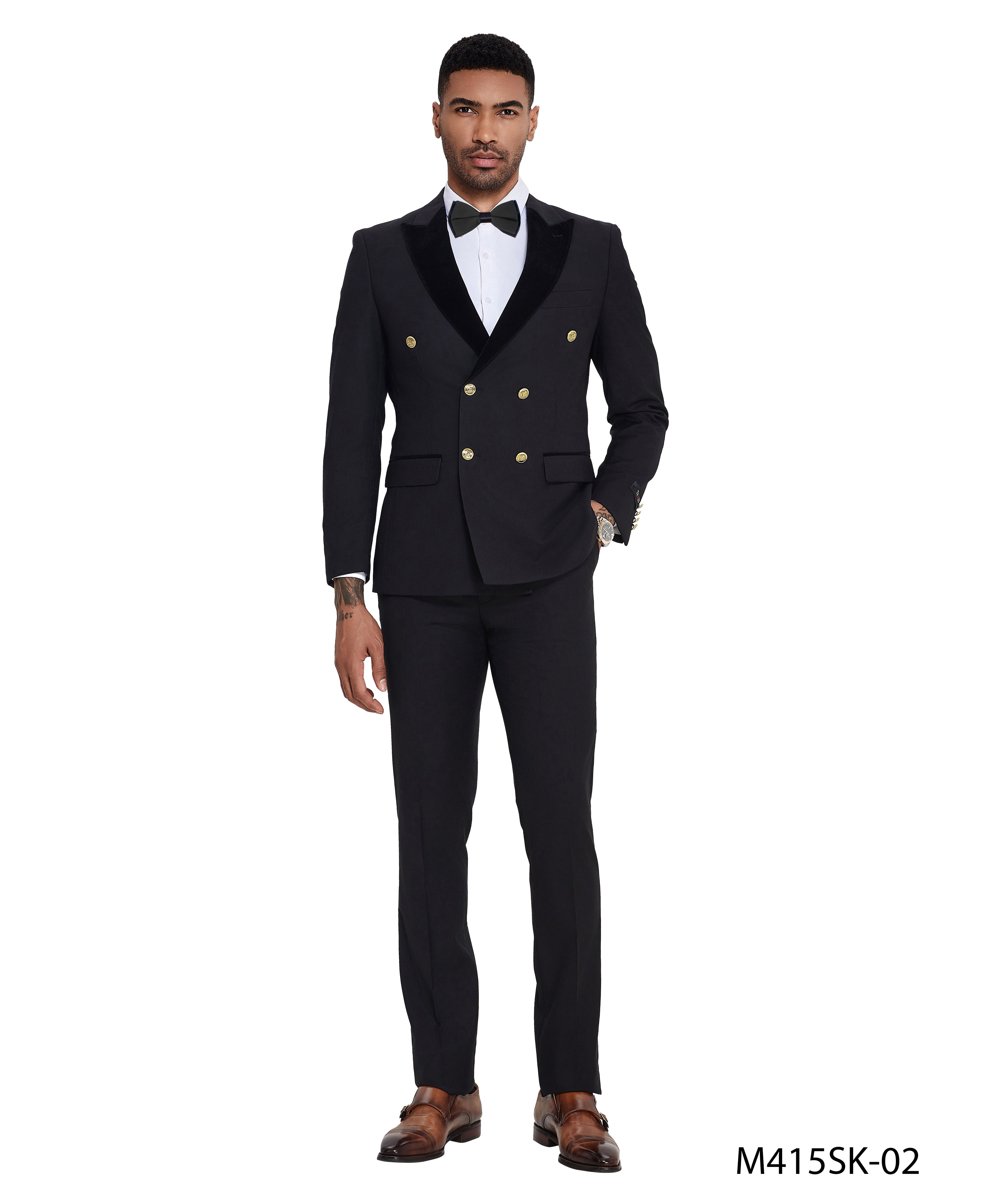 Men's 2-Piece Satin Peak Lapel Double Breasted Suit | Tazzio