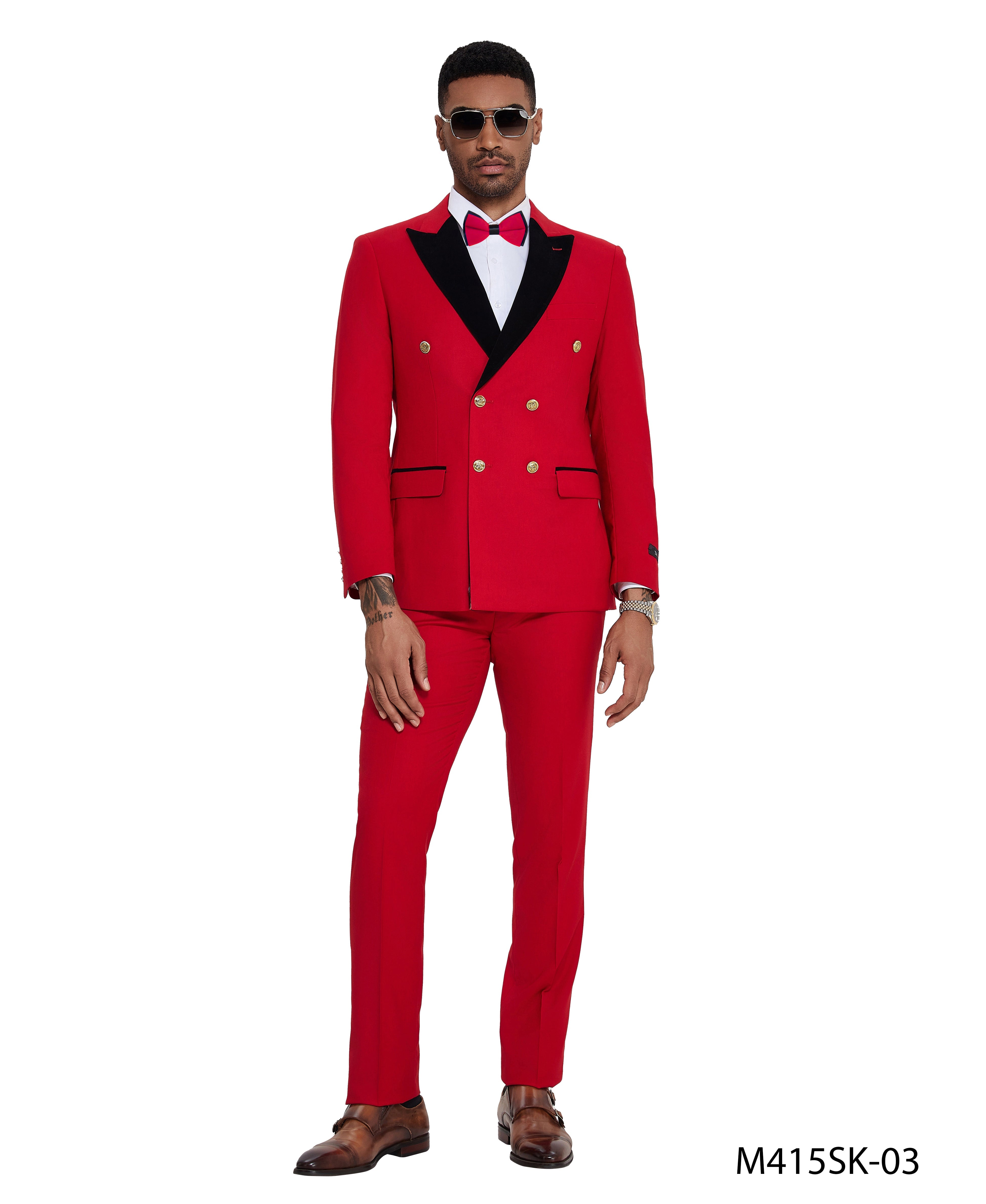 Men's 2-Piece Satin Peak Lapel Double Breasted Suit | Tazzio