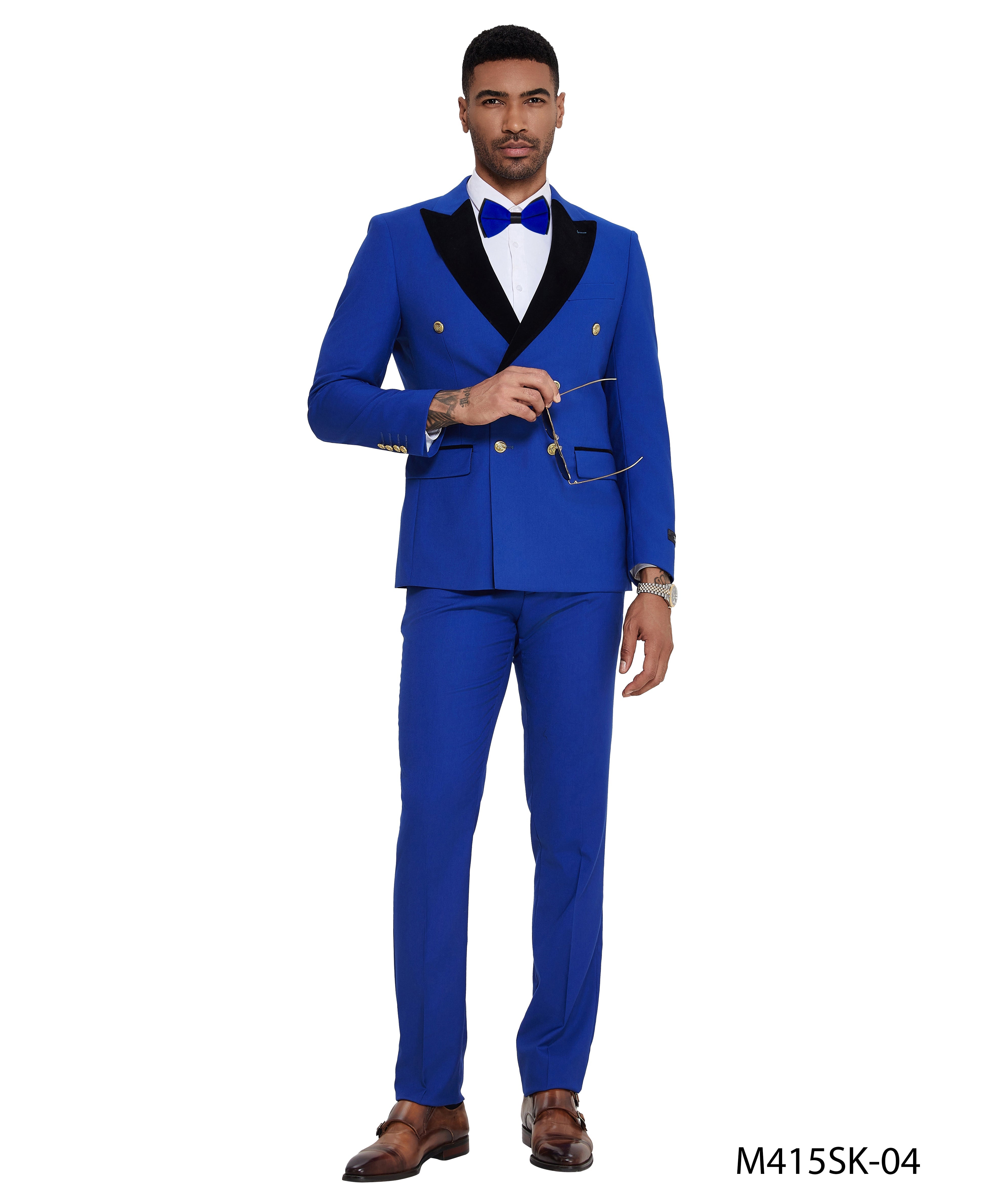 Men's 2-Piece Satin Peak Lapel Double Breasted Suit | Tazzio