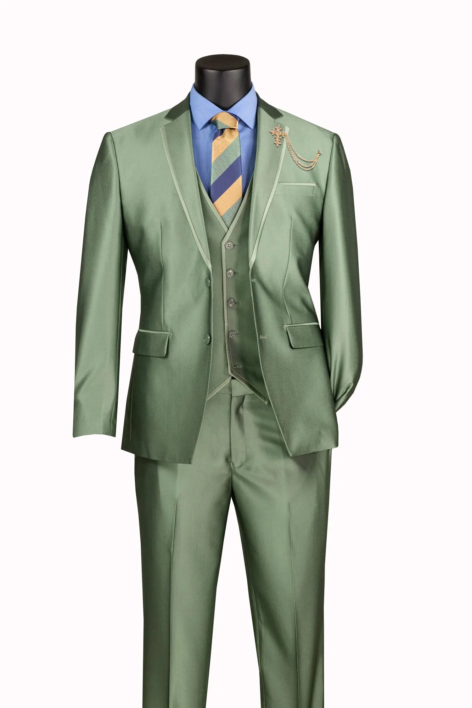 Men's 3-Piece Slim Fit Satin Tuxedo Suit with Satin Trim M & R Clothing  M & R Clothing Mens-Tuxedos