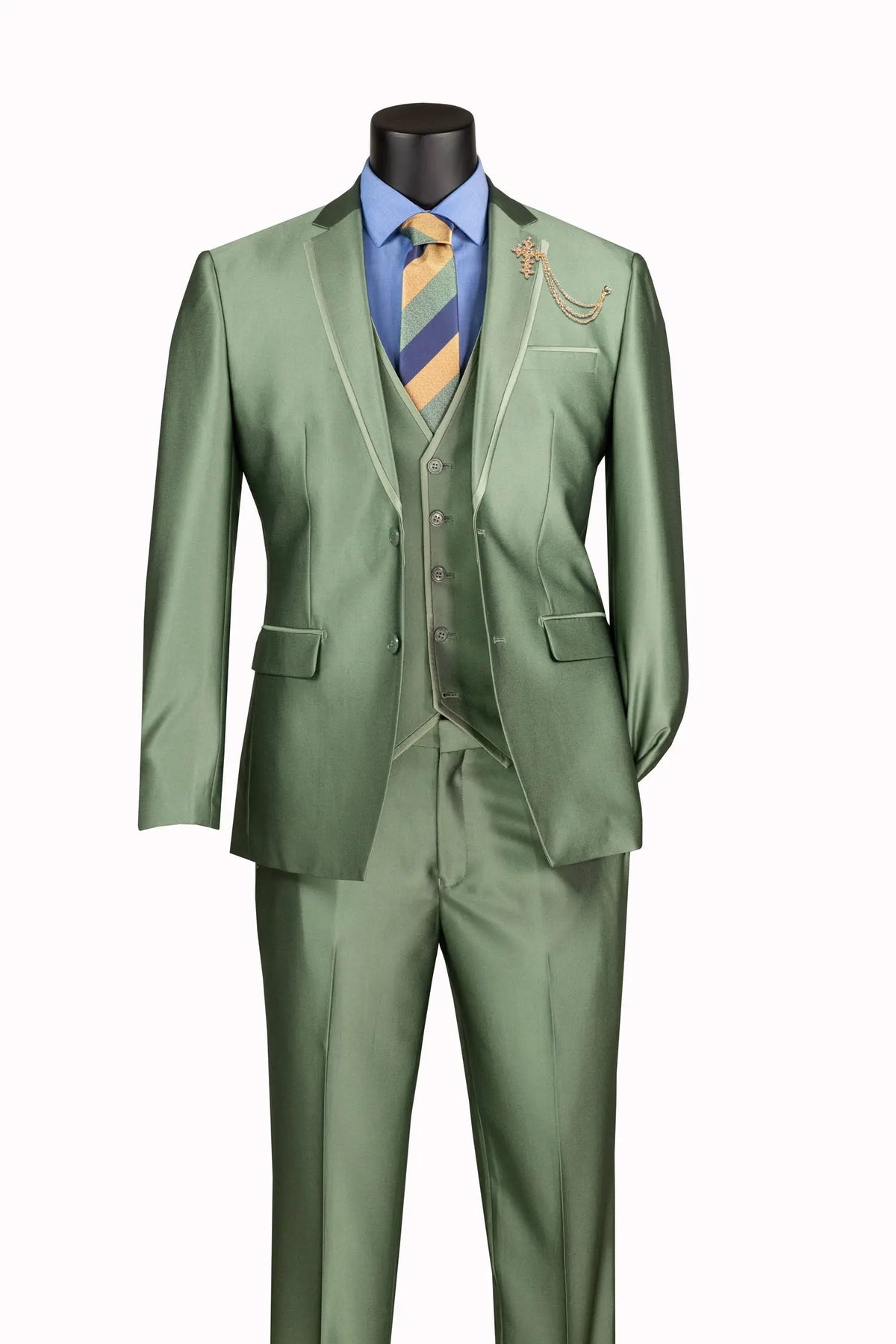 Men's 3-Piece Slim Fit Satin Tuxedo Suit with Satin Trim M & R Clothing  M & R Clothing Mens-Tuxedos