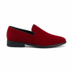 Red velvet loafer shoe on a white background
