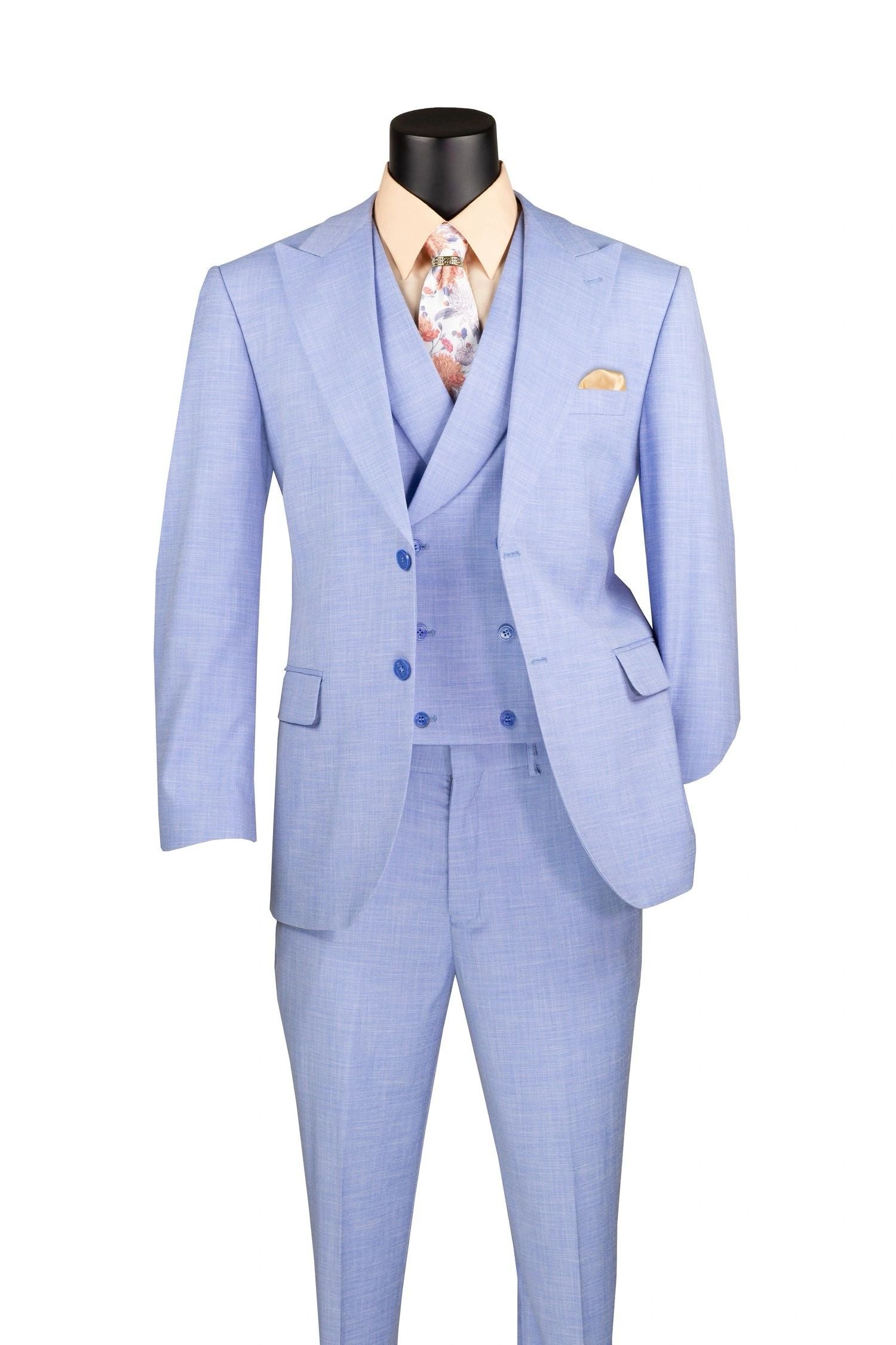 Modern Fit Texture Double Breast Vested Suit