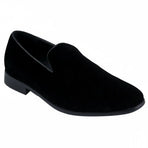 Black suede loafer shoe on a white background