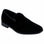Black suede loafer shoe on a white background