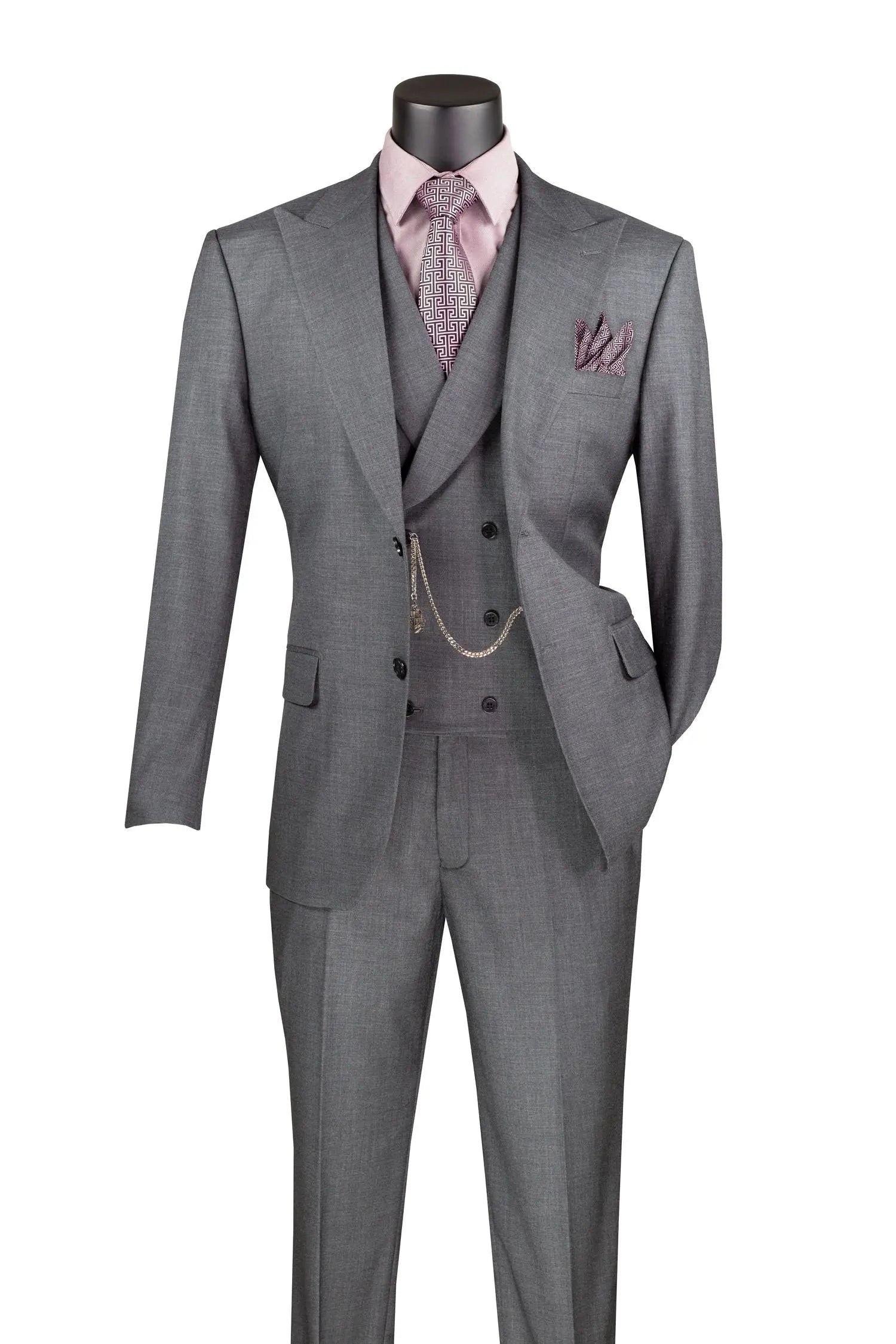 Modern Fit Texture Double Breast Vested Suit M & R Clothing