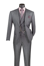 Modern Fit Texture Double Breast Vested Suit M & R Clothing