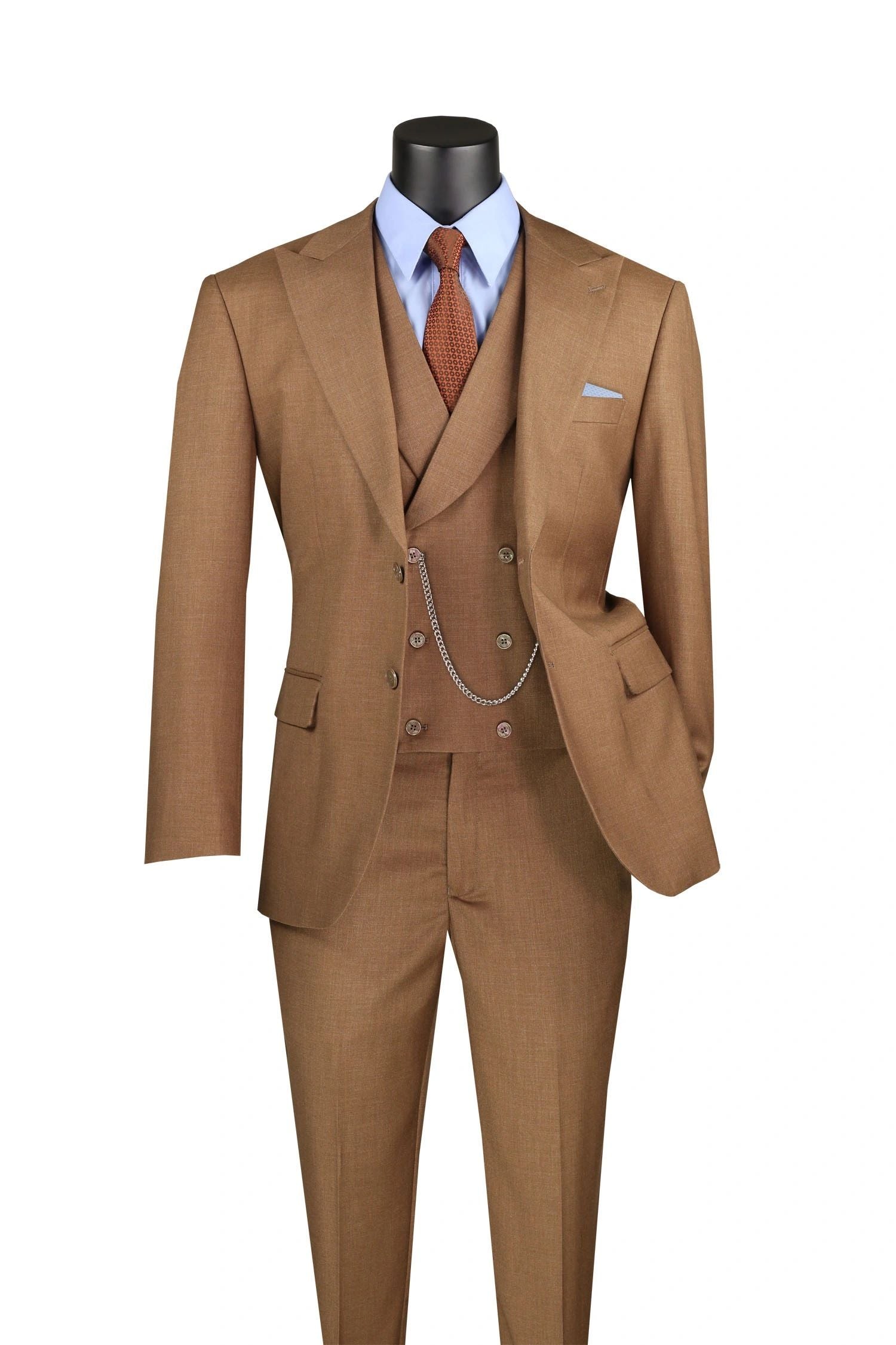 Modern Fit Texture Double Breast Vested Suit