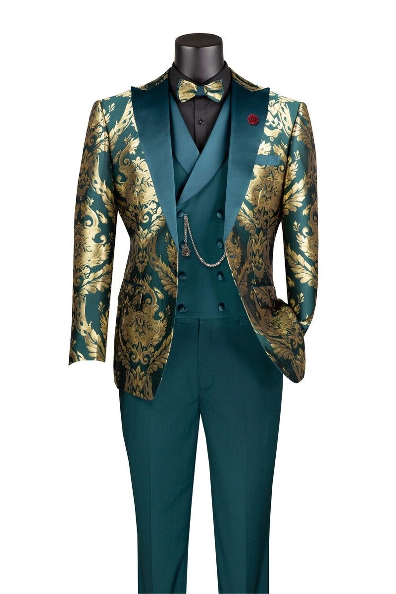 Men's Modern Fit Paisley Foil 3-Piece Tuxedo