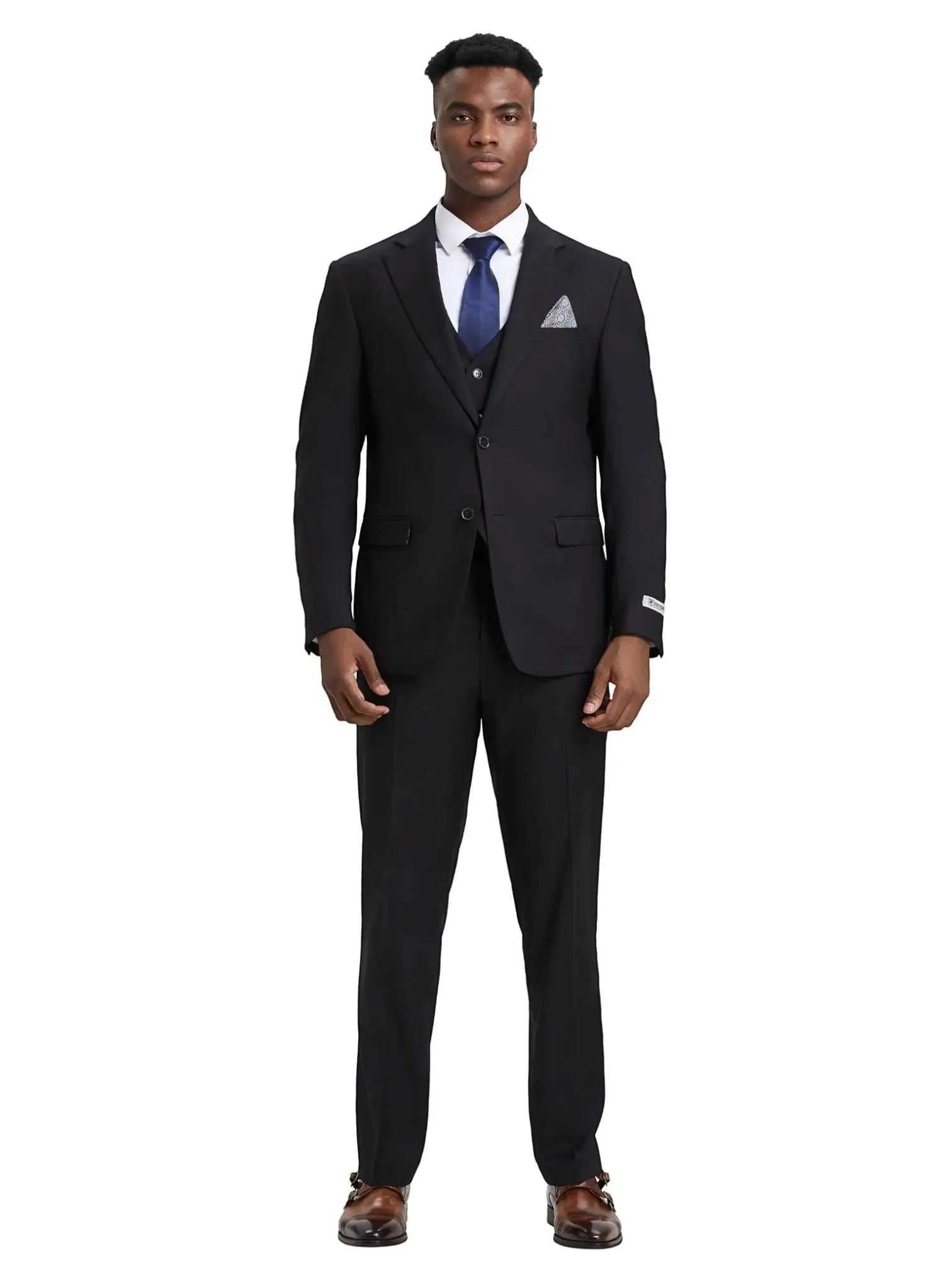 Men's Stacy Adams Hybrid-Fit 3pc Notch Lapel Suit Set, Jacket Vest and Pants Stacy Adams  M & R Clothing Mens-Suits