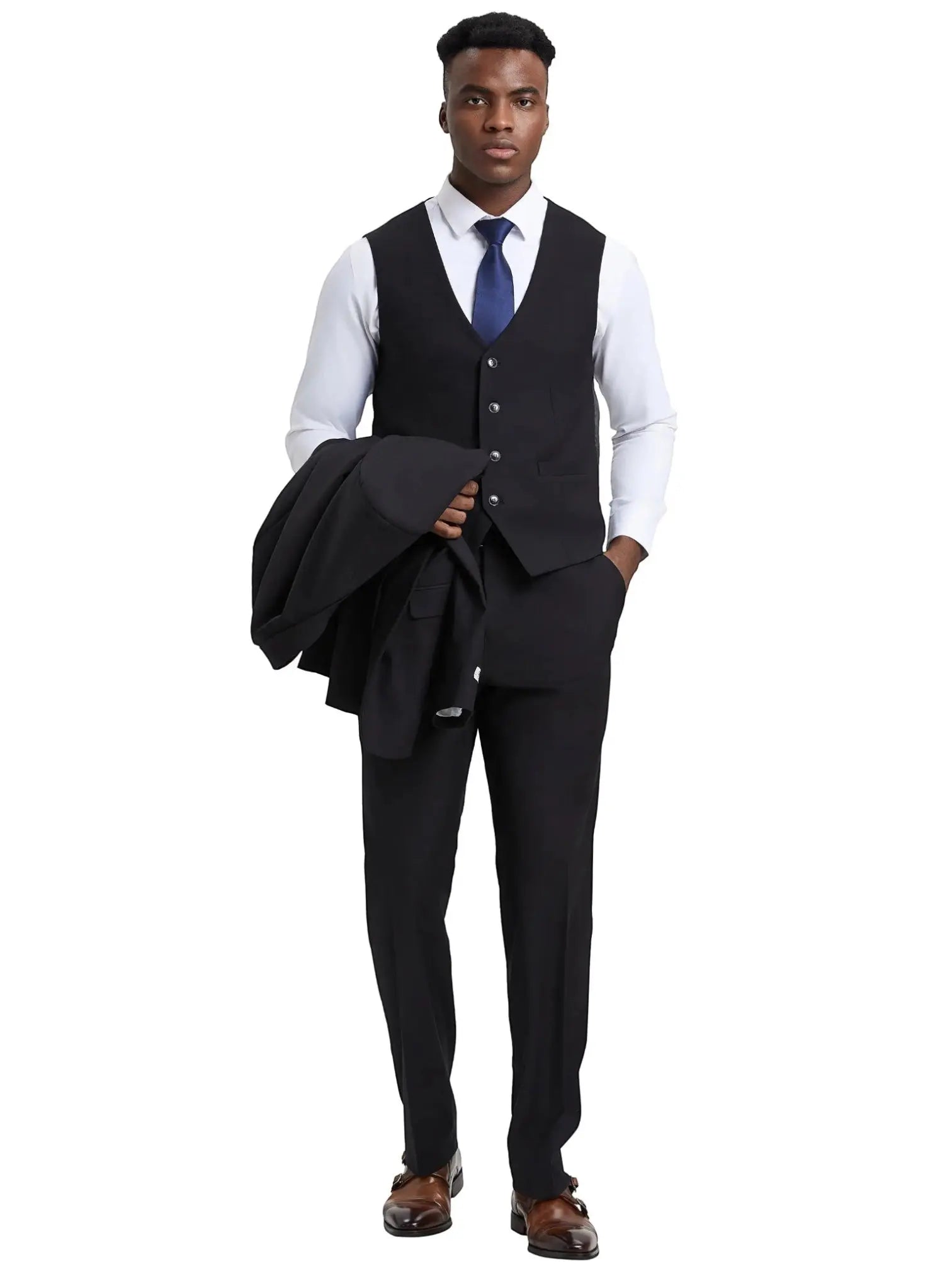 Men's Stacy Adams Hybrid-Fit 3pc Notch Lapel Suit Set, Jacket Vest and Pants Stacy Adams  M & R Clothing Mens-Suits