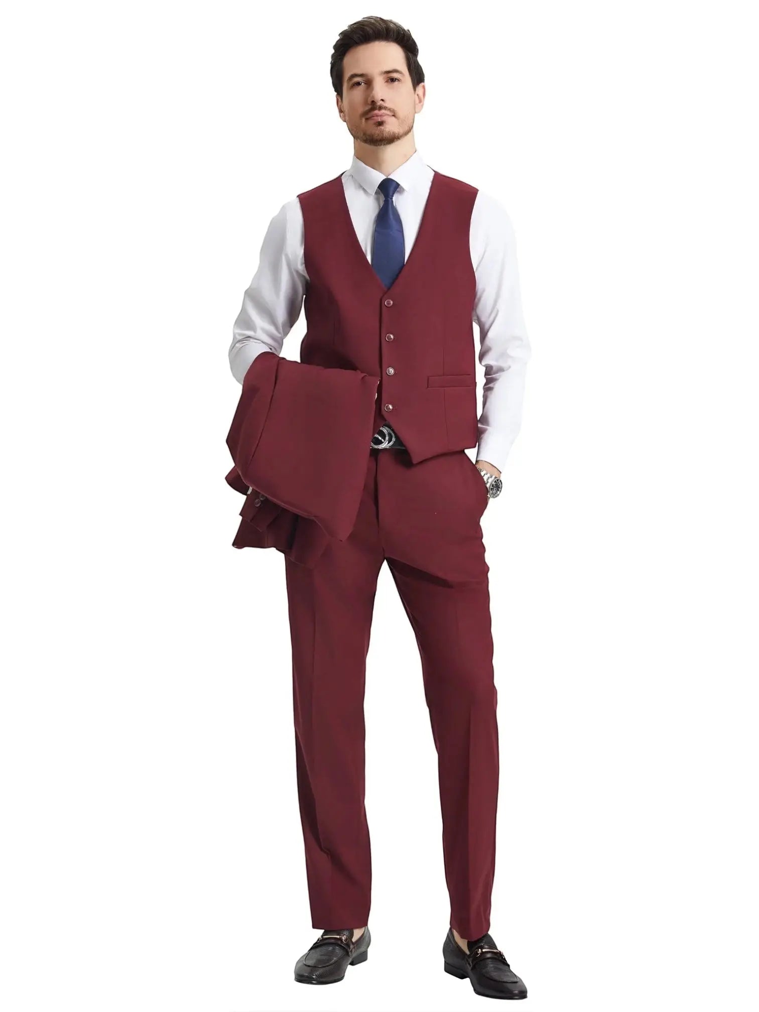 Men's Stacy Adams Hybrid-Fit 3pc Notch Lapel Suit Set, Jacket Vest and Pants Stacy Adams  M & R Clothing Mens-Suits