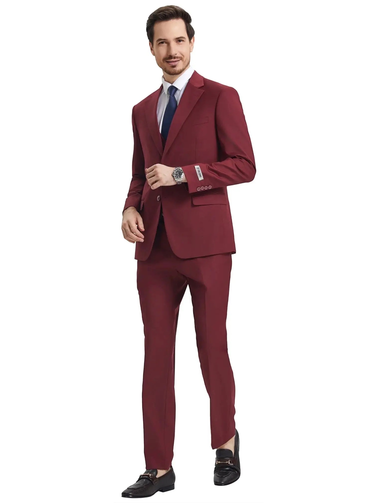 Men's Stacy Adams Hybrid-Fit 3pc Notch Lapel Suit Set, Jacket Vest and Pants Stacy Adams  M & R Clothing Mens-Suits