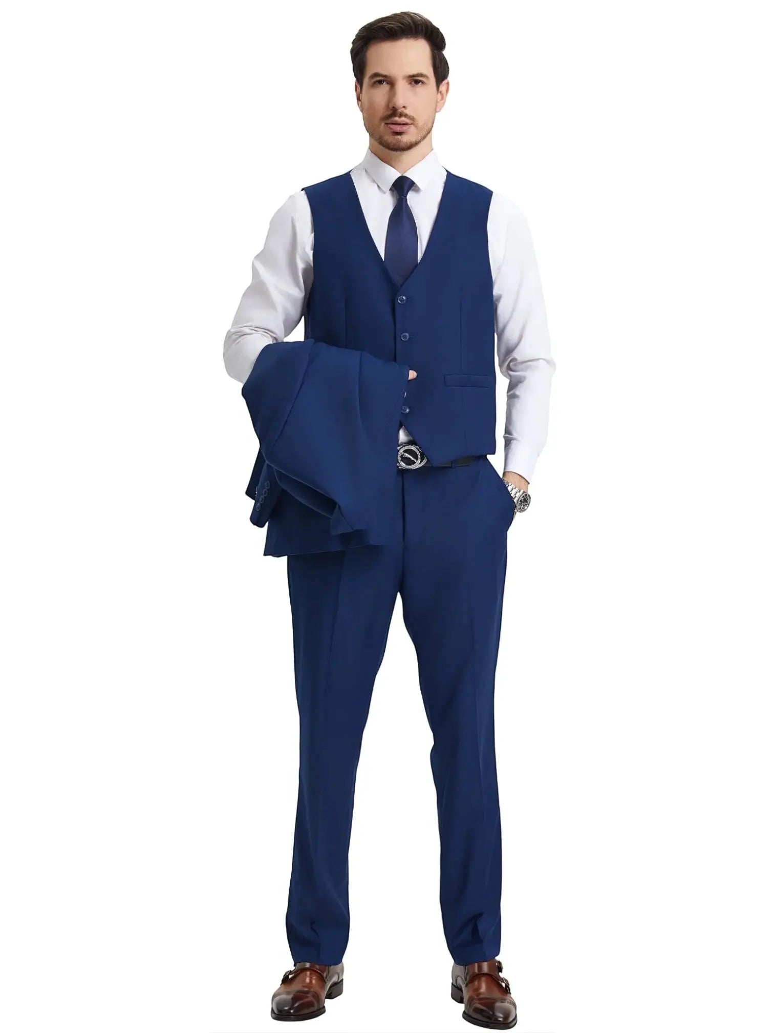 Men's Stacy Adams Hybrid-Fit 3pc Notch Lapel Suit Set, Jacket Vest and Pants Stacy Adams  M & R Clothing Mens-Suits