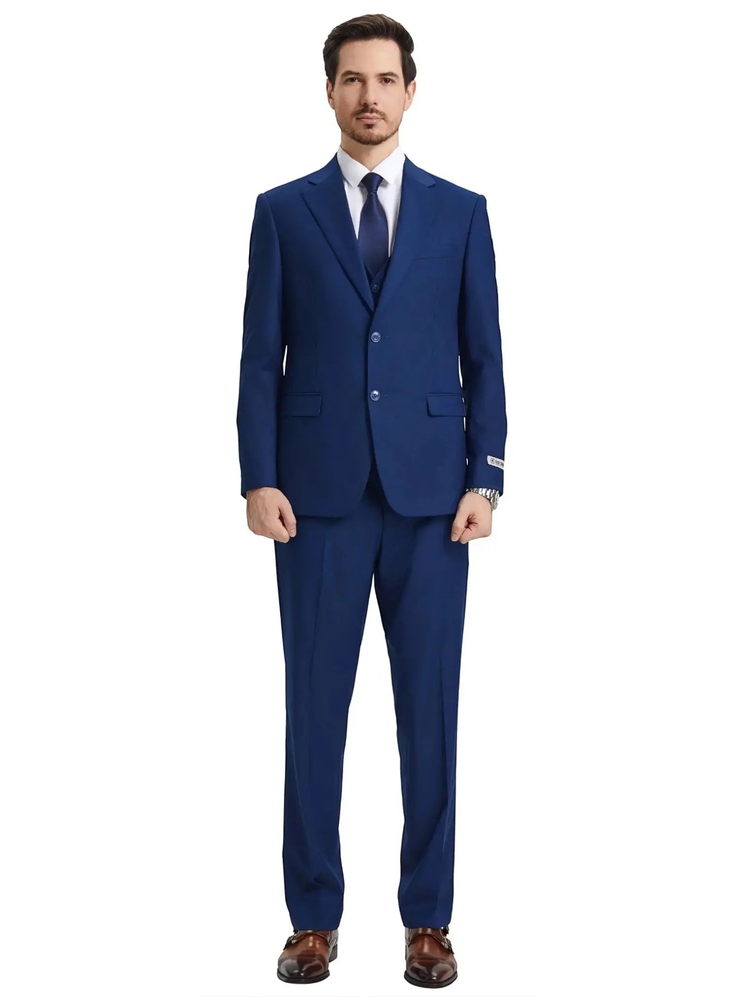 Men's Stacy Adams Hybrid-Fit 3pc Notch Lapel Suit Set, Jacket Vest and Pants Stacy Adams  M & R Clothing Mens-Suits
