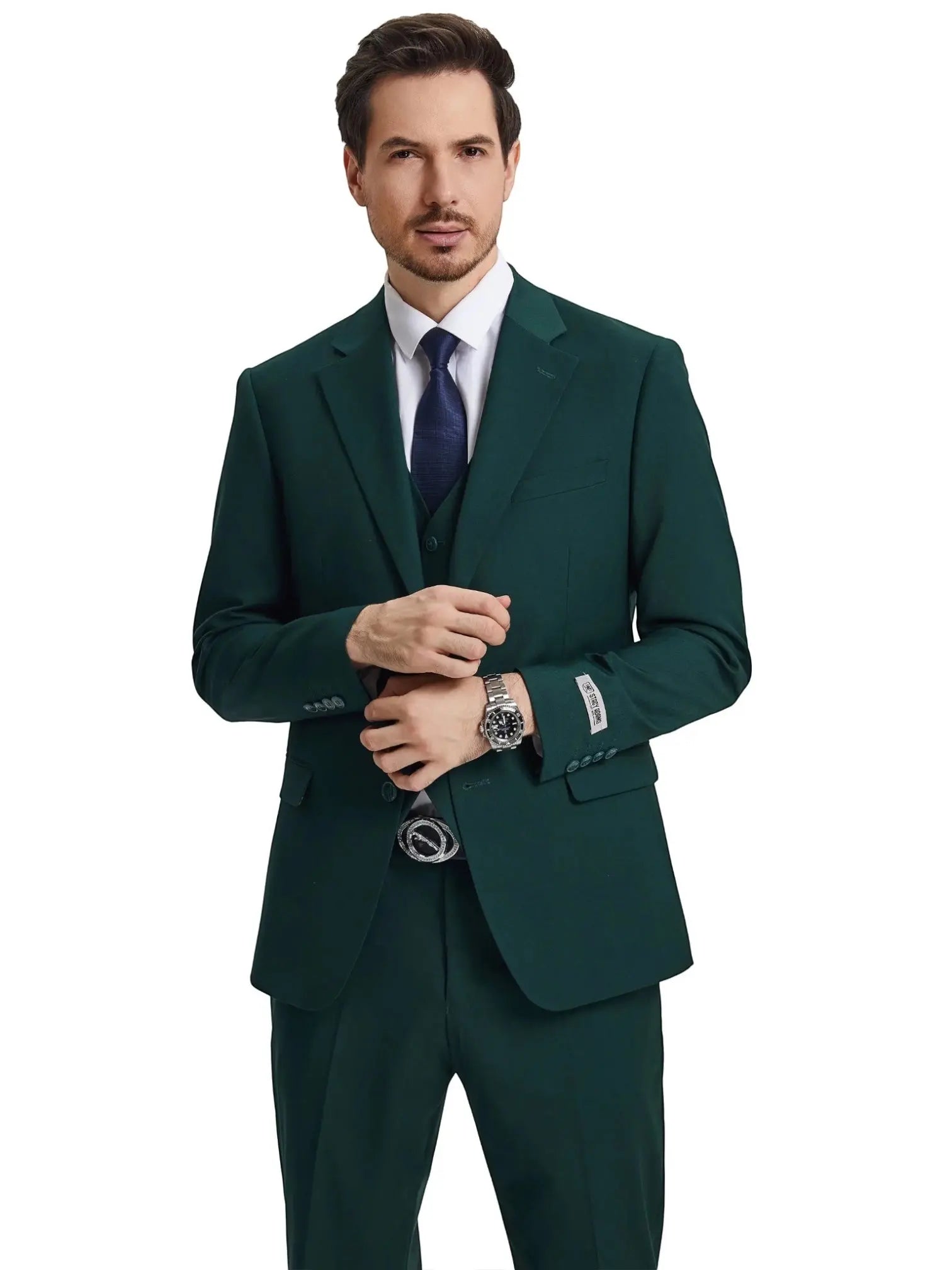Men's Stacy Adams Hybrid-Fit 3pc Notch Lapel Suit Set, Jacket Vest and Pants Stacy Adams  M & R Clothing Mens-Suits